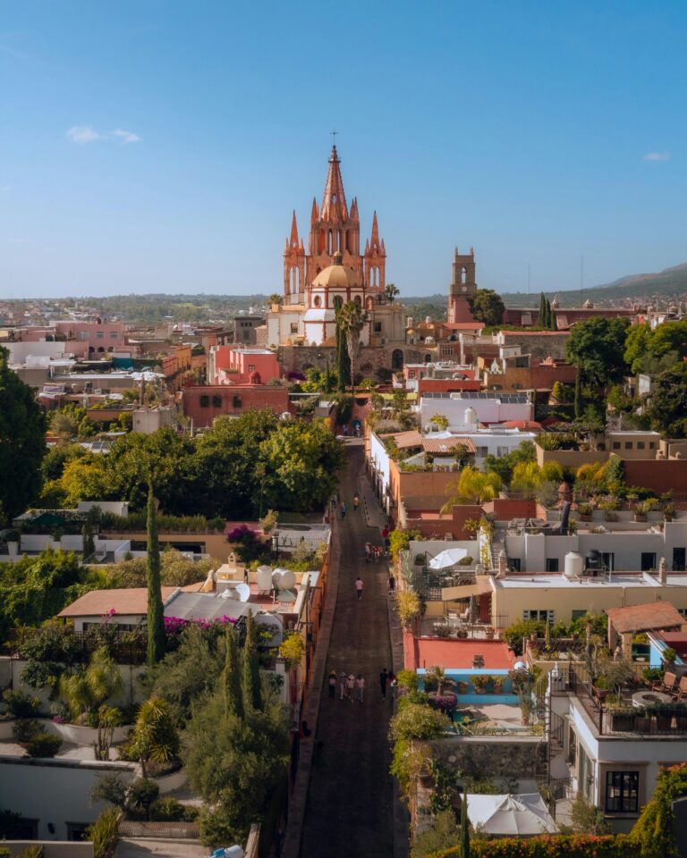 Discover San Miguel de Allende's stunning architecture and vibrant urban scene from above.